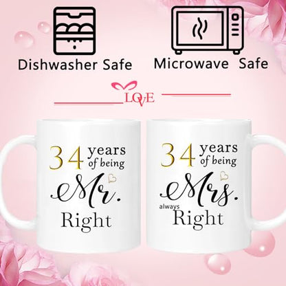 34th Anniversary Coffee Mug Gift Set of 2 with Gift Box - Always Right Couple Celebration