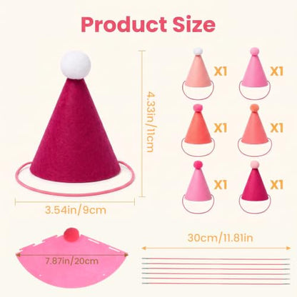 6 Pack Pink Mini Party Hats for Stuffed Animals & Small Pets