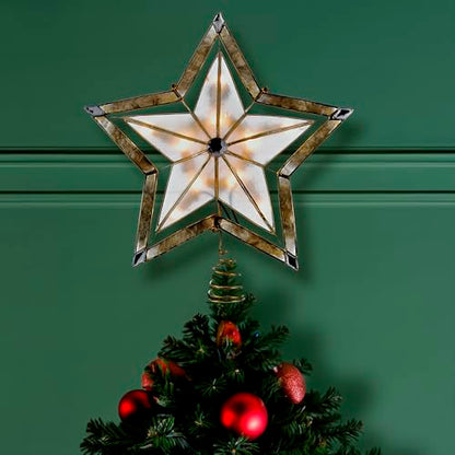 Large 10-Inch Holiday Star Treetop Decor with Gold Finish and Incandescent Lights