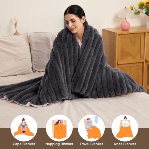 Heated Throw Blanket Electric, Cozy Faux Rabbit Fur Heating 50x60"