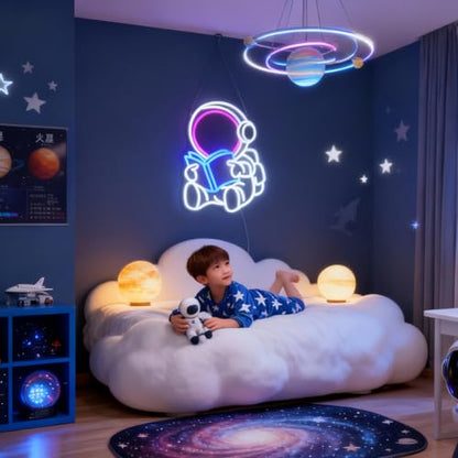 Neon Sign Astronaut Book LED Wall Decor Kids Room & Game Room - J-Blue Pink White