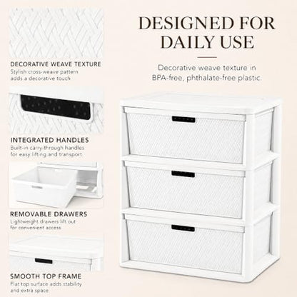 White 3-Drawer Plastic Storage Tower - Decorative Closet Organizer