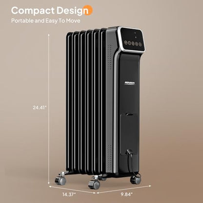 ROVSUN WiFi-Controlled Oil Filled Radiator Heater - 1500W, Black