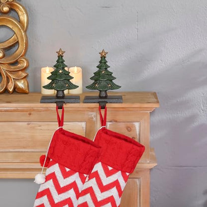 Christmas Stocking Hangers for Mantle Set 2 - Colorful Tree Variant, Heavy Duty Metal
