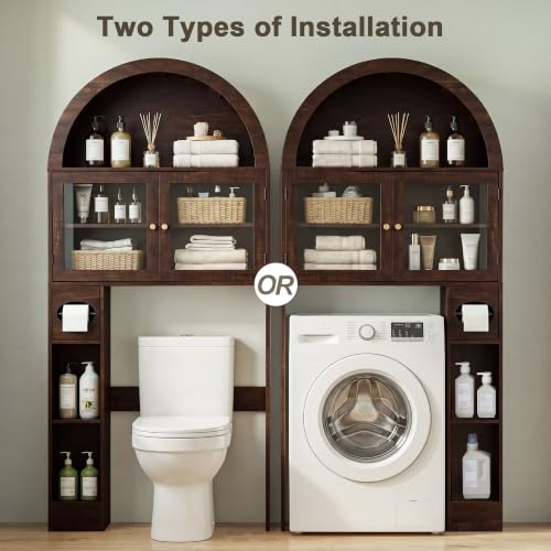 Over-the-Toilet Storage Cabinet with Arched Top - Dark Walnut, 68" Tall