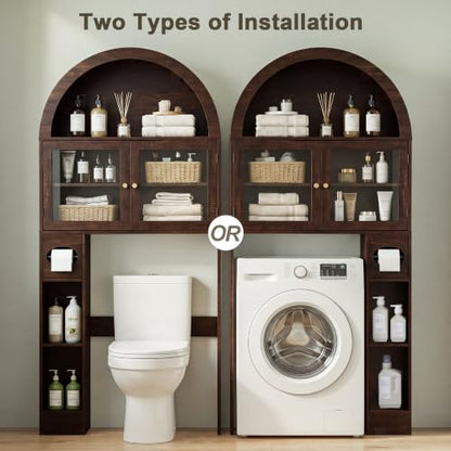 Over-the-Toilet Storage Cabinet with Arched Top - Dark Walnut, 68" Tall