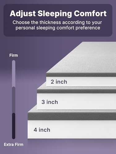 Queen Size Firm Mattress Topper 2 Inch High-Density Foam Grey & White