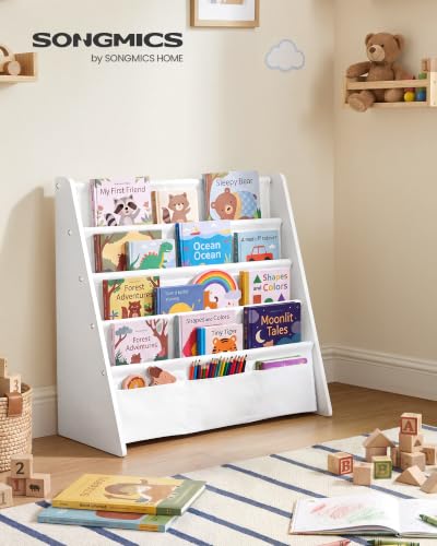 Kids Bookshelf 4-Tier Toddler Bookcase Cloud White + White