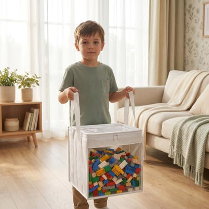 Clear Storage Organizer Bin with Floor Mat and Lid - Kids Toy Storage