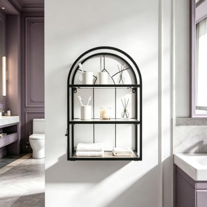 Rustic Wall Mount Shelf with 3 Wooden Tiers for Bathroom Kitchen Entryway