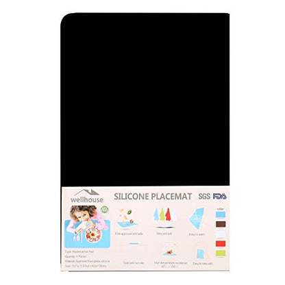 Wellhouse Soft Silicone Waterproof Baking Mat Non Stick Placemat Insulation Hot Tablemat for Baby/Kid/Children Pack of 4 (15.75 by 11.81 Inch, Black)