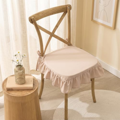 Farmhouse Beige Ruffled Chair Cushion Covers 17.5 x 17.5 Inches - Set of 2