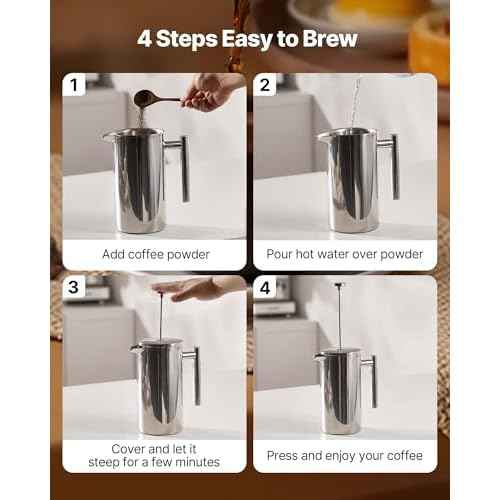 VEVOR French Press Coffee Maker, 51 Ounce 1.5 Liter Stainless Steel Coffee Press Tea Maker with Filter, Large Double Wall Insulated French Presses Cold Brew for Camping Travel Home Kitchen, Silver