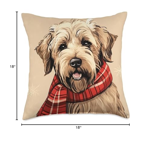 Christmas Dog Throw Pillow - Soft Coated Wheaten Terrier Plaid Scarf 18x18