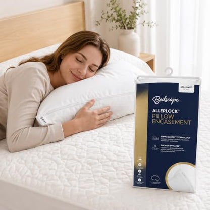 Waterproof Pillow Encasement Queen with Allergen Blocker & Secure Zipper