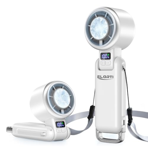 Portable Handheld Fan with Turbo & Ice Cooling - White, Foldable & Multi-Use