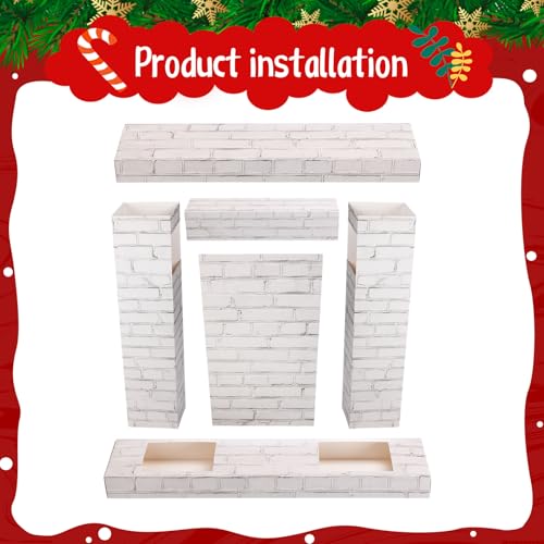 Fullhawl Christmas Cardboard Fireplace 3D Brick Backdrop - White