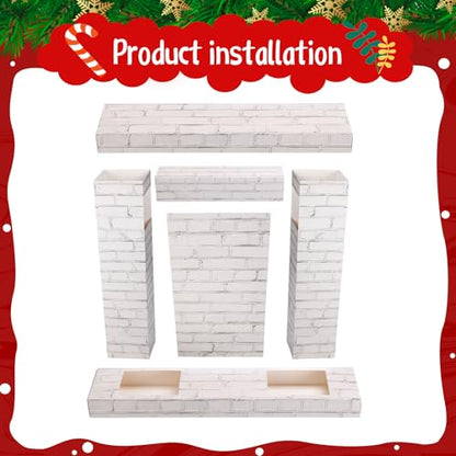 Fullhawl Christmas Cardboard Fireplace 3D Brick Backdrop - White