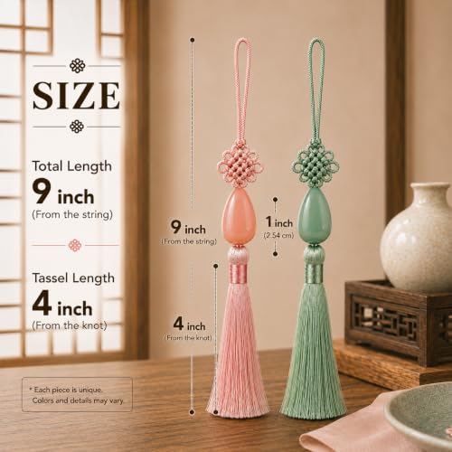 Korean Norigae Tassels Set - Pink & Sage Green Decorative Hanging Ornaments