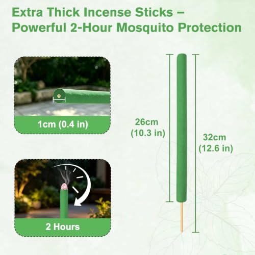 Citronella Incense Sticks for Mosquito Repellent - Extra Thick, Mint Green, 36 pcs, DEET-Free Outdoor Use