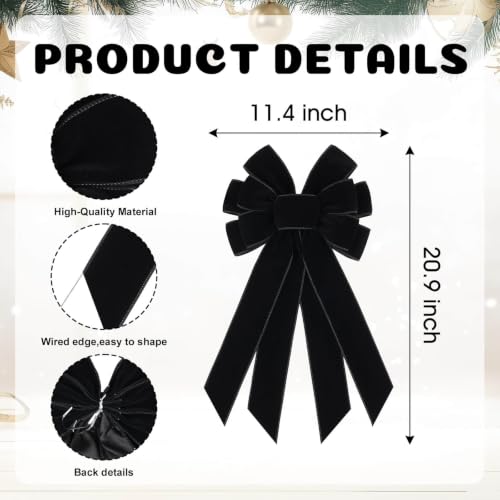 Black Velvet Christmas Bow Tree Topper 11x20 Inches for Holiday Decor