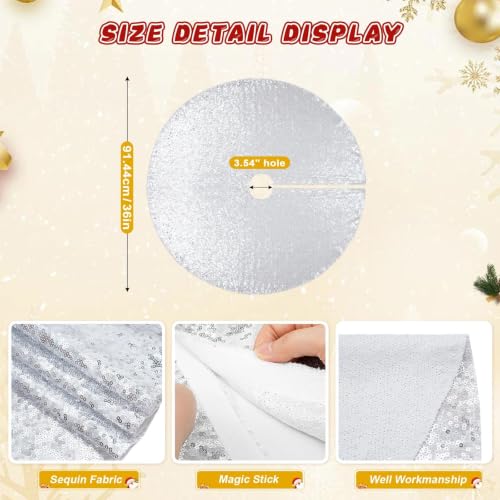 Silver Sequin Christmas Tree Skirt 36 Inch Holiday Base Mat for Xmas Decor