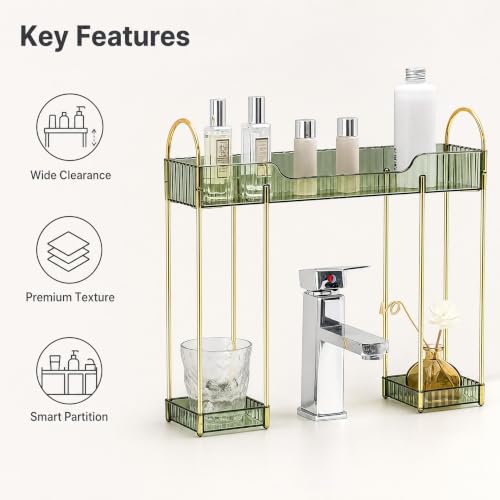 Bathroom Countertop Organizer Rack 2-Tier Vanity Storage Shelf Amber