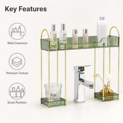 Bathroom Countertop Organizer Rack 2-Tier Vanity Storage Shelf Amber