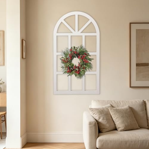 Farmhouse Window Frame Wall Decor, Distressed Wood Arch Panels 36 x 20
