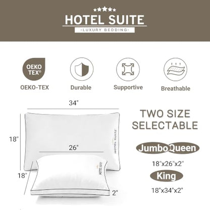 Queen Pack of 2 Hotel-Quality Support Bed Pillows - Soft Comfort, 400TC Cotton