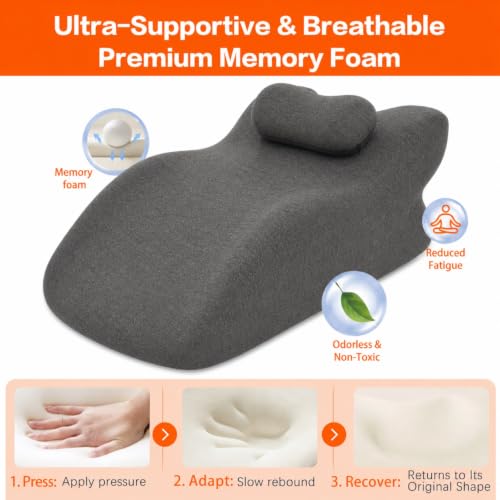 Large Memory Foam Wedge Pillow for Bed Reading Black - Support Cushion