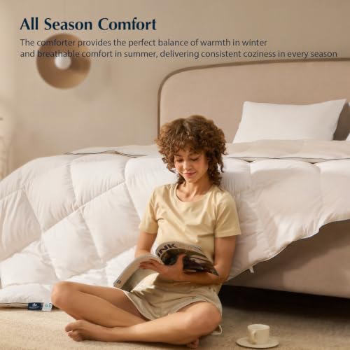 King Size Goose Feather Down Comforter - 106x90 Breathable Hypoallergenic Hotel Bedding