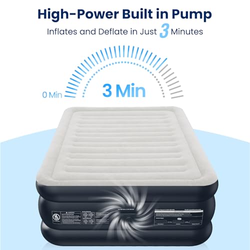 Queen Air Mattress with Built-In Pump - Gray & White, 18-Inch Raised