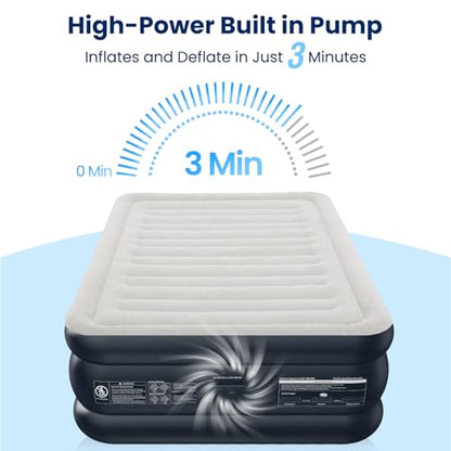 Queen Air Mattress with Built-In Pump - Gray & White, 18-Inch Raised