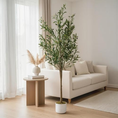 5Ft Artificial Olive Tree with White Planter - Realistic Faux Indoor Plant - Green-5ft