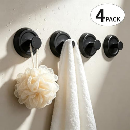 Removable Black Suction Cup Hooks for Shower 4-Pack - Faucet Shower Wall Hanger