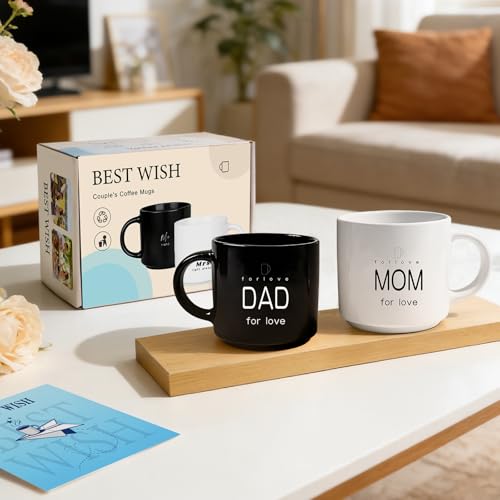 Mom and Dad Couple Mugs Set - 12 oz Ceramic Coffee Cups for Baby Shower Gift - Variation of Dad-Mom-Z