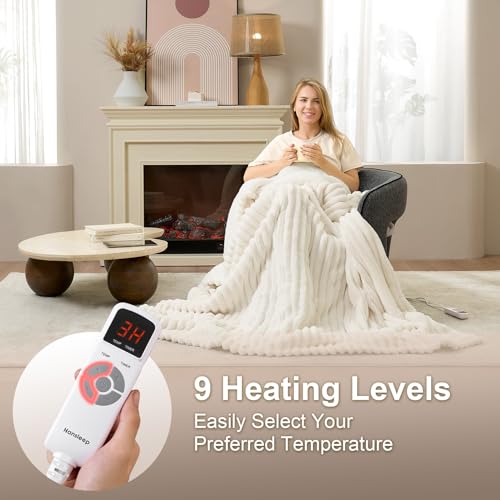 Electric Heated Blanket Throw 50x60 Inches Beige – ETL & FCC Certified