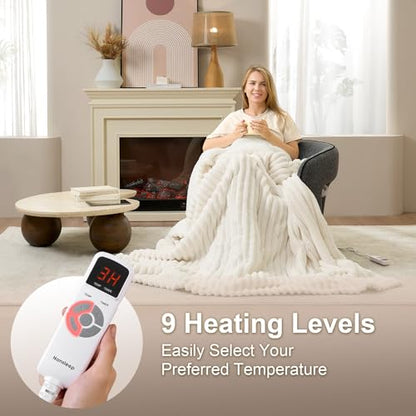 Electric Heated Blanket Throw 50x60 Inches Beige – ETL & FCC Certified