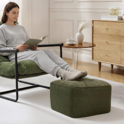 Green Square Corduroy Ottoman Pouf Footrest - Oversized Home Decor, 26x26 Inch - Green / 1PC