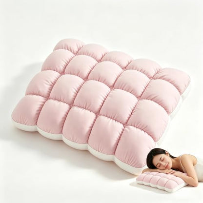 Pink Cooling Puff Bed Pillow with Neck Support - Soft & Breathable