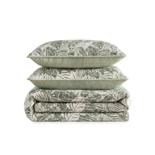 Reversible Queen Quilt Set with Shams - Costa Blanca Green, 100% Cotton Percale