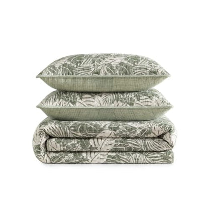 Reversible Queen Quilt Set with Shams - Costa Blanca Green, 100% Cotton Percale