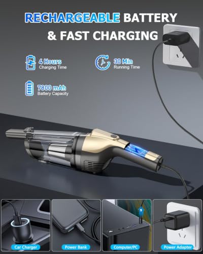Cordless Handheld Car Vacuum Cleaner with Powerful 16KPA Suction & Accessories