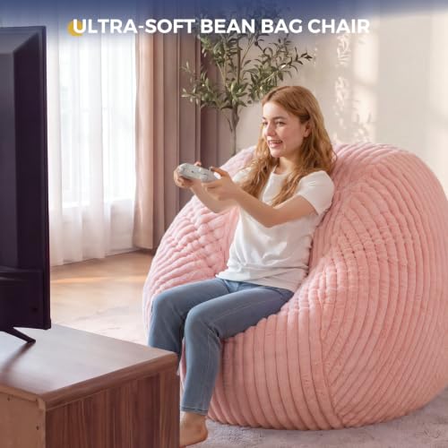 Pink Striped Bean Bag Chair with Removable Cover - 3FT Lounge Sofa