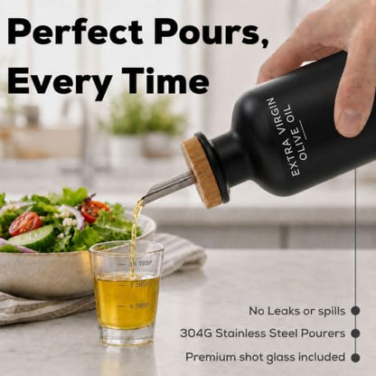 Black Glass Olive Oil Dispenser Bottle - 12oz Kitchen & Vinegar Storage with Stainless Steel Spout