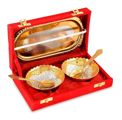 6-Piece Gold and Silver Plated Serving Bowl and Spoon Set with Gift Box - Elegant Dessert & Fruit Trays for Gifts and Decor