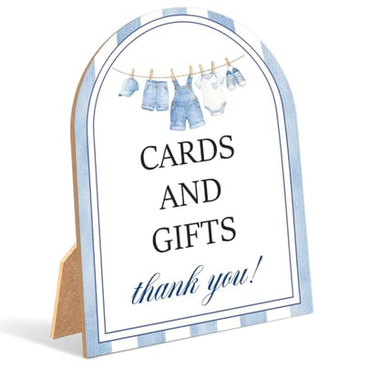 Blue Jean Baby Shower Table Sign - Denim Western Cards & Gifts, 6x8 Inch Wooden Sign with Stand - Blue Jean Variation