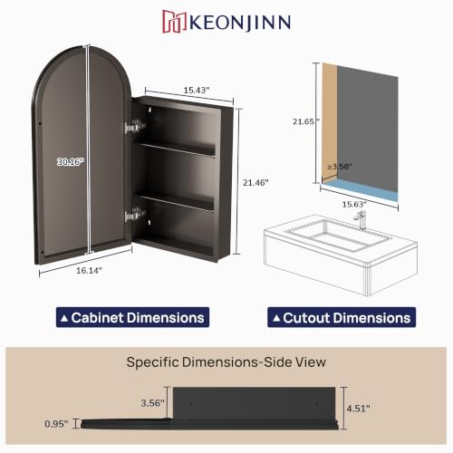 Black Medicine Cabinet with Mirror 16x30 Arched Wall Mounted Storage