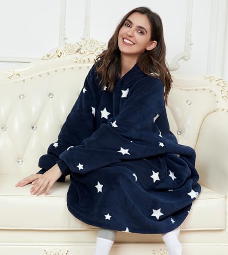 CozyLeep Sherpa Oversized Hooded Wearable Blanket Hoodie for Women Men - Star